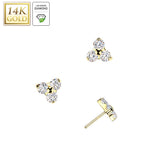 14K Solid Gold Threadless Trinity Top 3 Lab Grown Diamond Top For Belly Lip Tragus