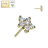 14K Solid Gold Threadless Flower Top 6 Lab Grown Diamond Top For Belly Lip Tragus