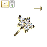 14K Solid Gold Threadless Flower Top 6 Lab Grown Diamond Top For Belly Lip Tragus