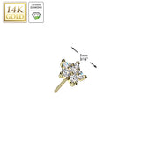 14K Solid Gold Threadless Flower Top 6 Lab Grown Diamond Top For Belly Lip Tragus
