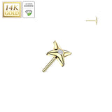 14K Solid Gold Threadless Star Top Lab Grown Diamond Top For Belly Lip Tragus