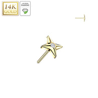 14K Solid Gold Threadless Star Top Lab Grown Diamond Top For Belly Lip Tragus