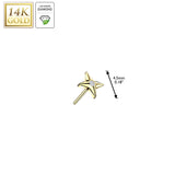 14K Solid Gold Threadless Star Top Lab Grown Diamond Top For Belly Lip Tragus