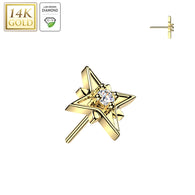 14K Solid Gold Threadless Starburst Lab Grown Diamond Top For Belly Lip Tragus
