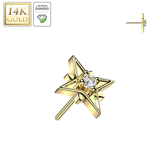 14K Solid Gold Threadless Starburst Lab Grown Diamond Top For Belly Lip Tragus