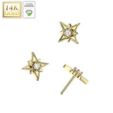 14K Solid Gold Threadless Starburst Lab Grown Diamond Top For Belly Lip Tragus