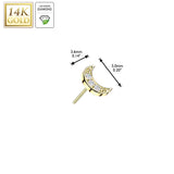 14K Solid Gold Threadless Crescent Moon 3 Lab Grown Diamond Top For Belly Lip Tragus