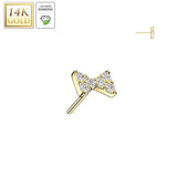14K Solid Gold Threadless Bowtie 6 Lab Grown Diamonds Top For Belly Lip Tragus