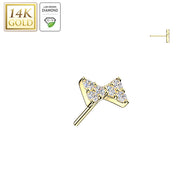 14K Solid Gold Threadless Bowtie 6 Lab Grown Diamonds Top For Belly Lip Tragus
