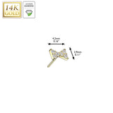 14K Solid Gold Threadless Bowtie 6 Lab Grown Diamonds Top For Belly Lip Tragus
