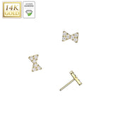 14K Solid Gold Threadless Bowtie 6 Lab Grown Diamonds Top For Belly Lip Tragus