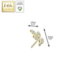 14K Solid Gold Threadless Leaf Top 4 Lab Grown Diamonds For Belly Lip Tragus