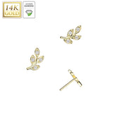 14K Solid Gold Threadless Leaf Top 4 Lab Grown Diamonds For Belly Lip Tragus