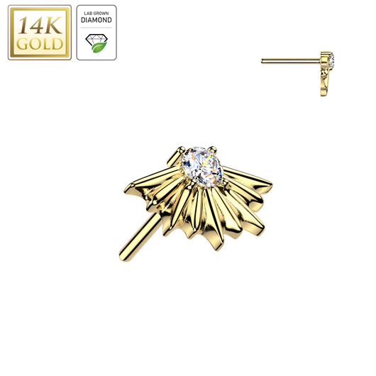 14K Gold Threadless Half Starburst Lab Grown Diamond For Belly Lip Tragus