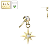 14K Gold Threadless Starburst Dangle Lab Grown Diamond For Belly Lip Tragus