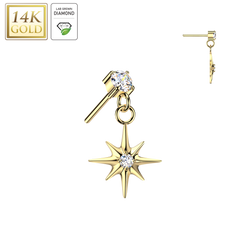 14K Gold Threadless Starburst Dangle Lab Grown Diamond For Belly Lip Tragus