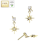 14K Gold Threadless Starburst Dangle Lab Grown Diamond For Belly Lip Tragus