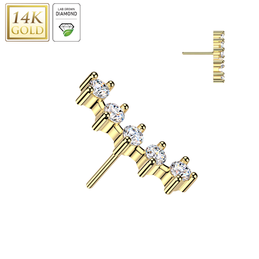 14K Gold Threadless Curved Top Lab Grown Diamond Top For Belly Lip Tragus