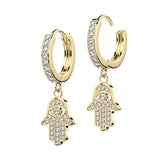 Pair CZ Paved CZ Hamsa Dangle Hoop Earrings