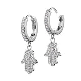 Pair CZ Paved CZ Hamsa Dangle Hoop Earrings