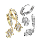 Pair CZ Paved CZ Hamsa Dangle Hoop Earrings