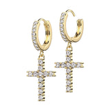 Pair CZ Paved Cross Dangle Hoop Earrings