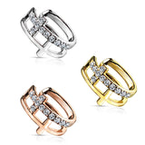 Double Cross CZ Paved Non Piercing Earring Cuff