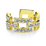 Square Links Paved CZ Non Piercing Earring Cuff