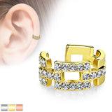 Square Links Paved CZ Non Piercing Earring Cuff