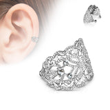 Filigree Butterfly with Flush Prong Set CZ  Non Piercing Earring Cuff Tragus