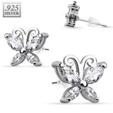 Pair of .925 Sterling Silver CZ Butterfly Stud Earrings Tragus
