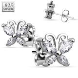 Pair of .925 Sterling Silver CZ Butterfly Stud Earrings Tragus