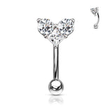 Prong 3 CZ Heat Top Eyebrow Ring Curved Barbells Rook Snug