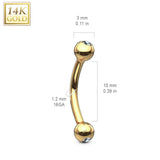 14K Solid Gold CZ Curve Barbell Eyebrow Ring