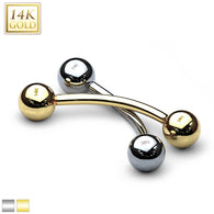 14K Solid Gold Curve Barbell Eyebrow Ring 16G