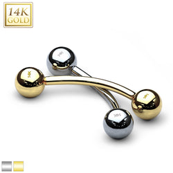 14K Solid Gold Curve Barbell Eyebrow Ring 18G