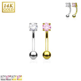14K Solid Gold Round CZ Curve Barbell Eyebrow Ring