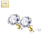 14K Solid Gold Ear Studs with Round Prong Set CZ Pair