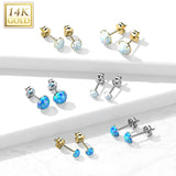 14K Solid Gold Ear Studs with Round Prong Set Opal Pair