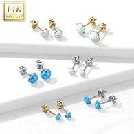 14K Solid Gold Ear Studs with Round Prong Set Opal Pair