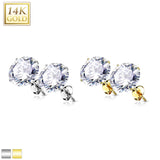 14K Solid Gold Ear Studs with Round Prong Set CZ Pair