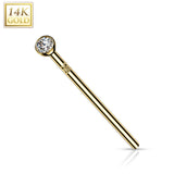 14K Solid Gold Bezel CZ Fishtail Nose Pin Rings Stud