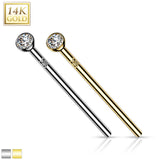 14K Solid Gold Bezel CZ Fishtail Nose Pin Rings Stud
