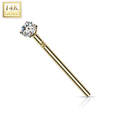 14K Solid Gold Prong CZ Fishtail Nose Pin Rings Stud