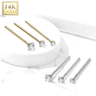 14K Solid Gold Prong CZ Fishtail Nose Pin Rings Stud