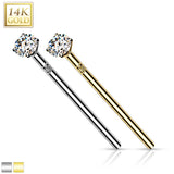 14K Solid Gold Prong CZ Fishtail Nose Pin Rings Stud