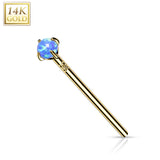14K Solid Gold Prong Opal Fishtail Nose Pin Rings Stud