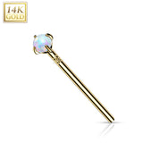 14K Solid Gold Prong Opal Fishtail Nose Pin Rings Stud