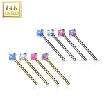 14K Solid Gold Prong Opal Fishtail Nose Pin Rings Stud