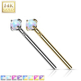 14K Solid Gold Prong Opal Fishtail Nose Pin Rings Stud